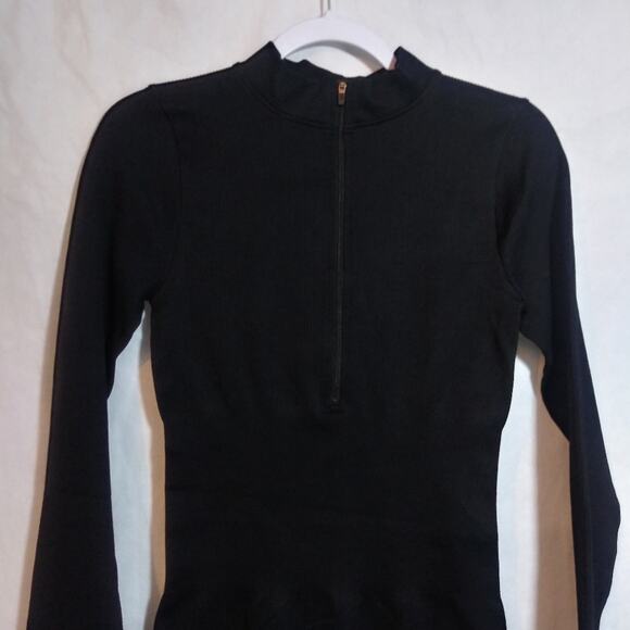 OQQ Black Ribbed Mock Neck Long Sleeve Tummy Control Mini Dress Classic Size L - Picture 7 of 9